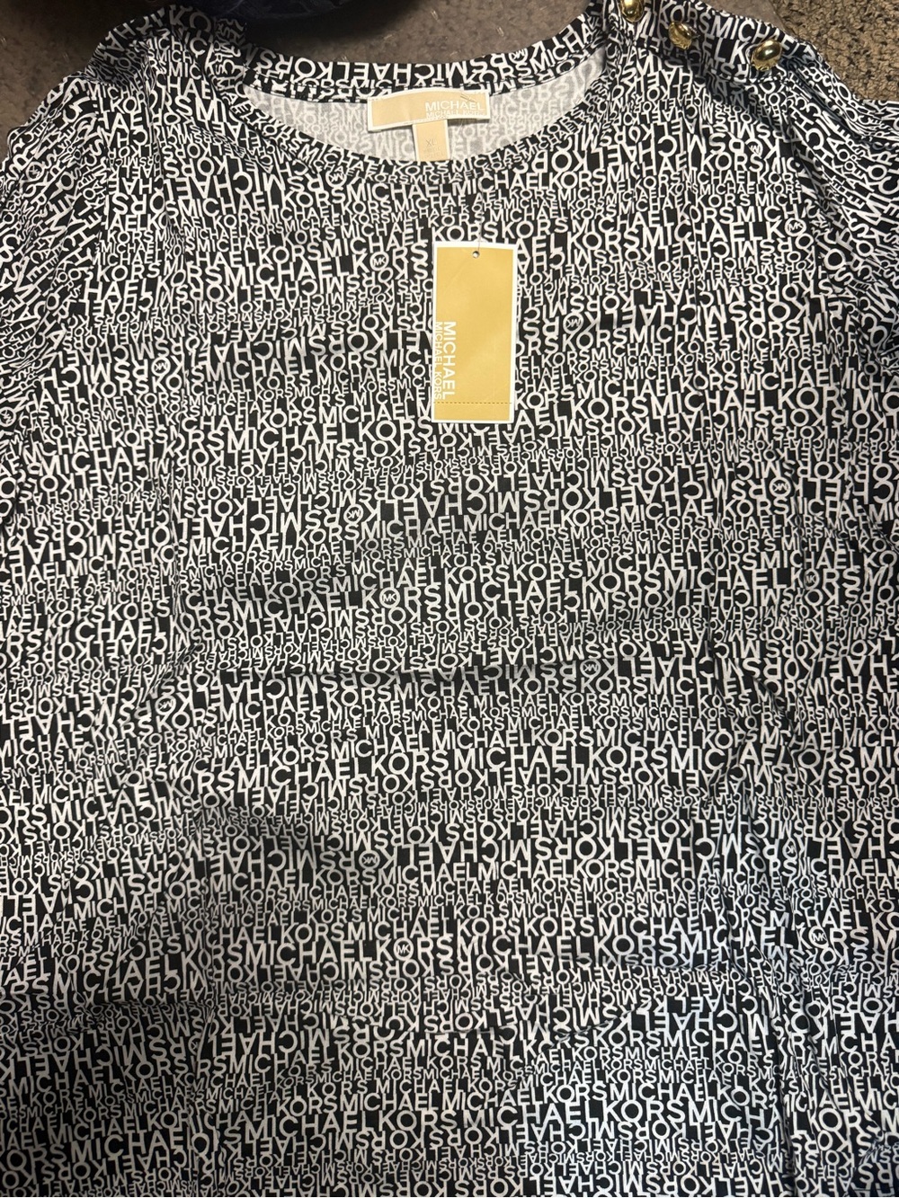 MICHAEL KORS all over logo print short sleeve top size xl womens new